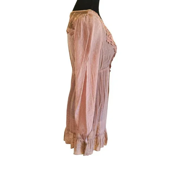 Anthropologie Blue Bird Boho Peasant Babydoll Crochet Lace M Cottage Dusty Rose - Picture 5 of 15